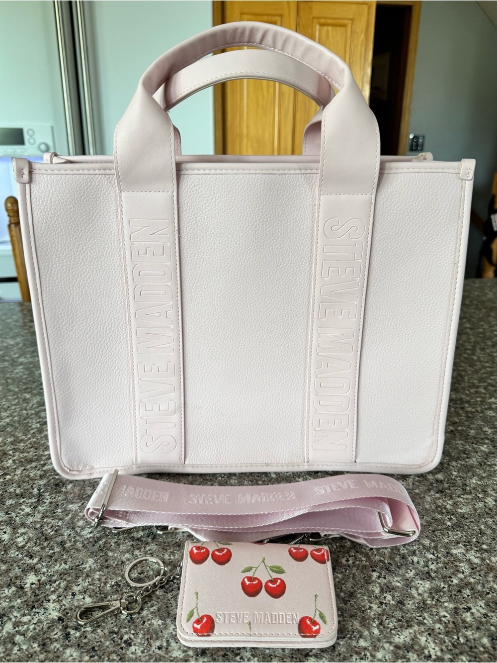Steve Madden Light Pink Tote Bag with Cherry purse/card holder